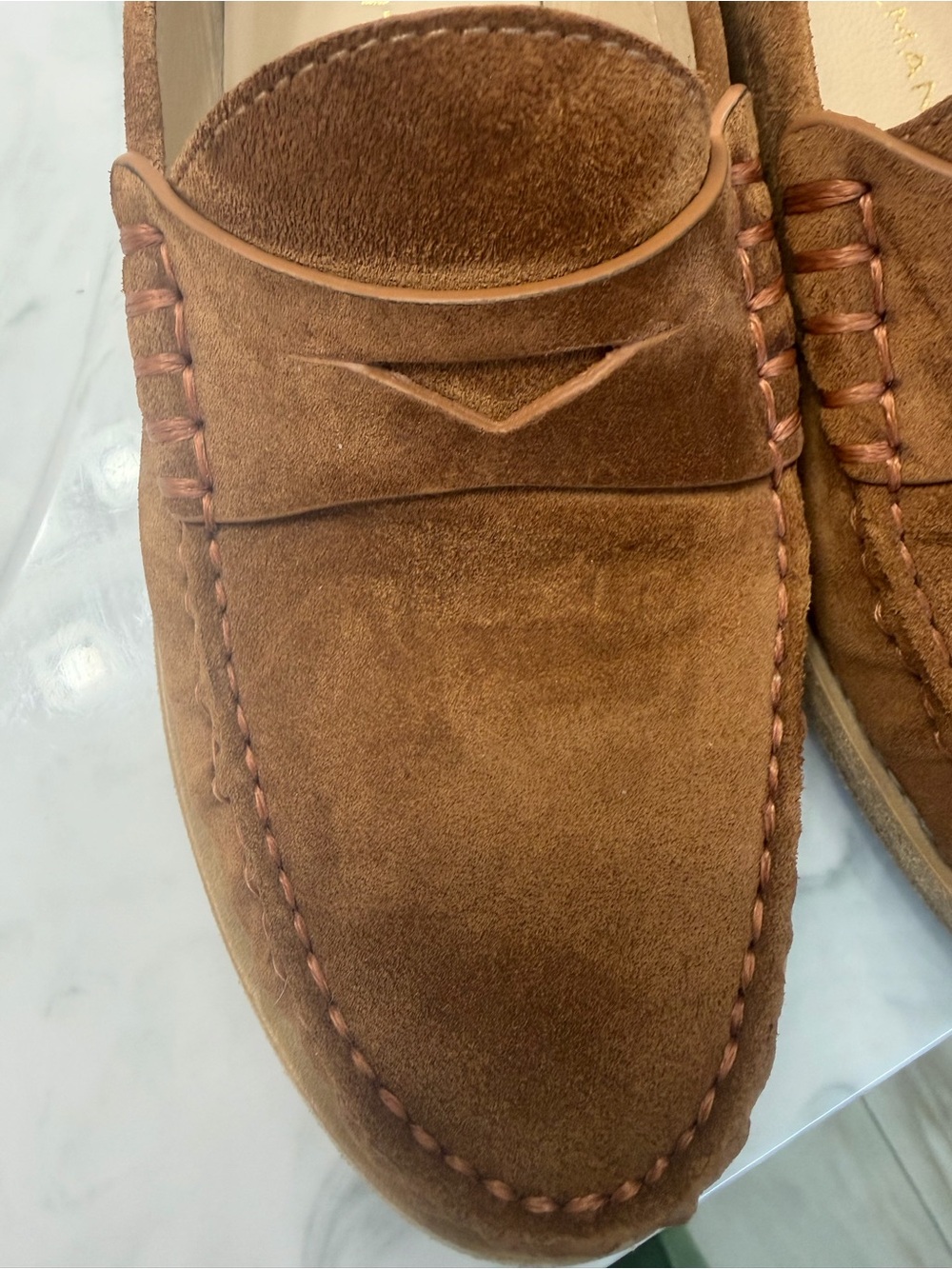 Stuart Weitzman woman’s Brown Suede Penny Loafers - Picture 4 of 9